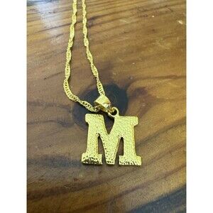 Gold Tone Letter M Initial Chain Necklace Adjustable 18” Alphabet Friend Gift